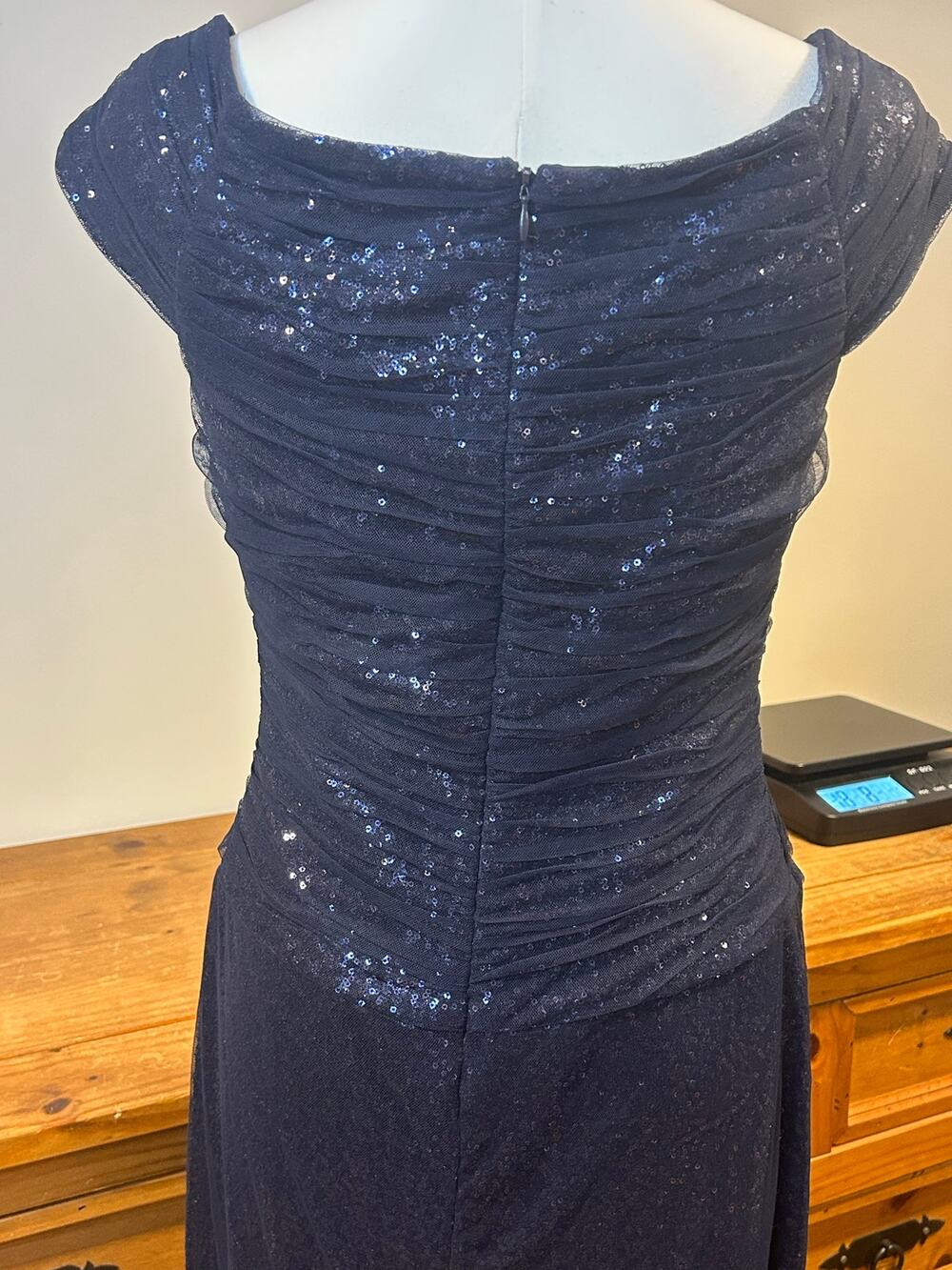 Lauren Ralph Lauren 10 Blue Formal Evening Gown Sequin Net Bodice Maxi Wedding